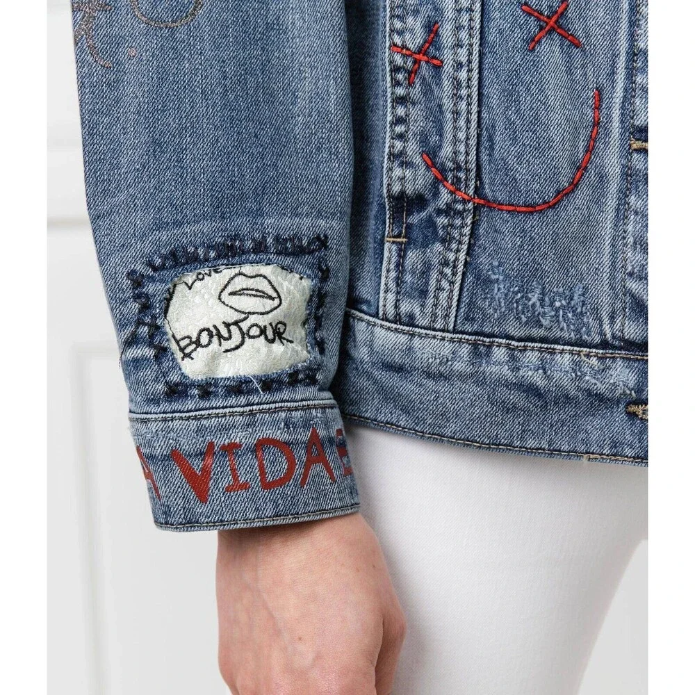 Desigual Women's Chaq Yes Embroidered Jean Jacket Blue Size M 100% cotton - Picture 6 of 16